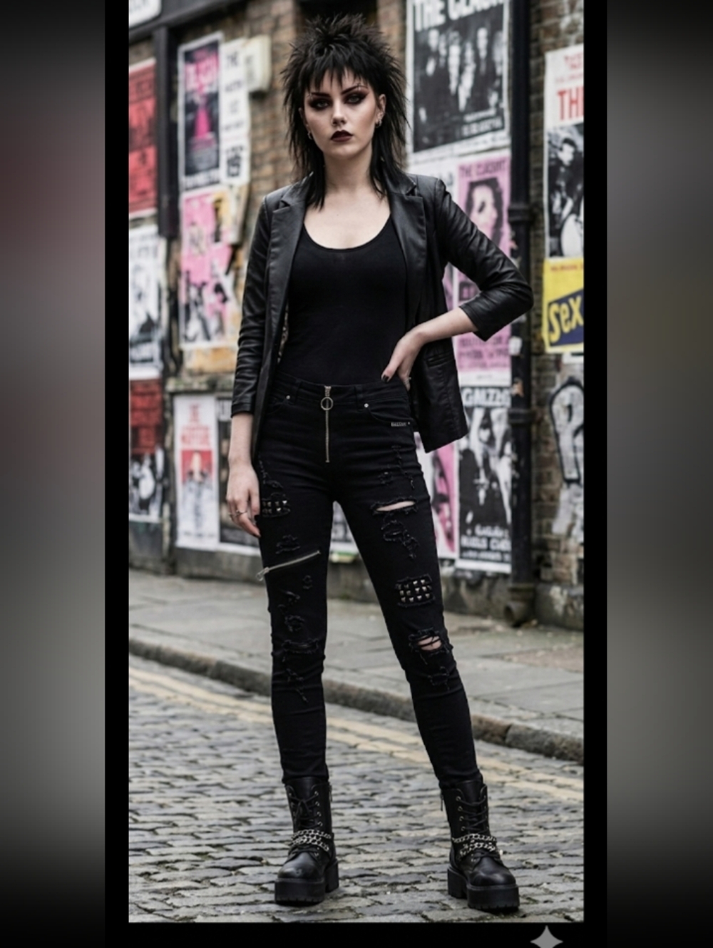 New Killstar Riot Skinny Jeans, Distressed with Zipper & spikes, Black, XS